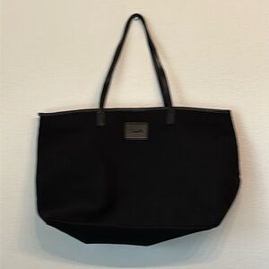 Cleobella black canvas tote with zippered top 19x12x8